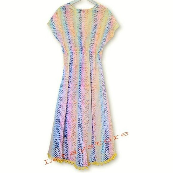NWT AMERICA & BEYOND Semi-Sheer Cheetah Rainbow Stripes Cover-Up Dress - Picture 5 of 6